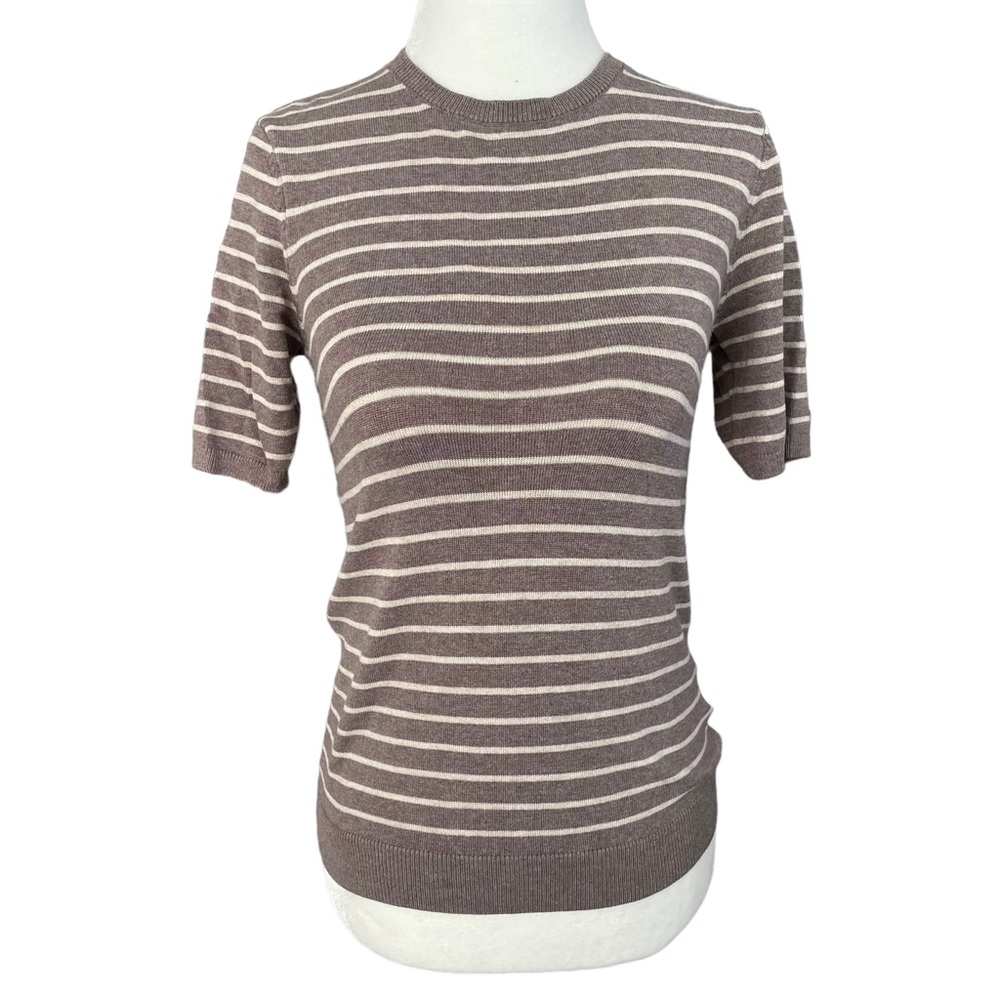 H&M | Grey & White Striped Short Sleeve Sweater | XS